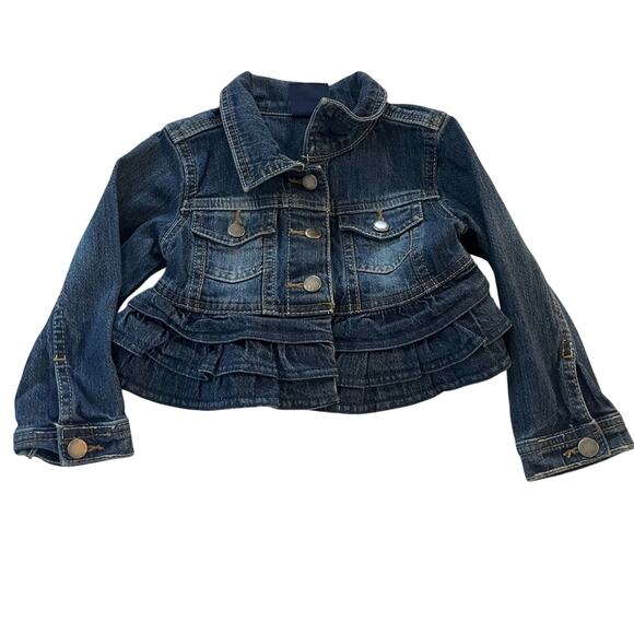 OshKosh B’gosh Genuine Kids Baby Denim Jean Jacket 2T Ruffle Collar Classic Prep - Picture 1 of 12